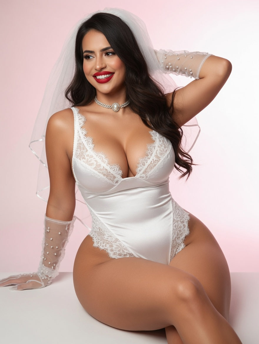 1pc White Silky Lace Sexy Elegant Jumpsuit