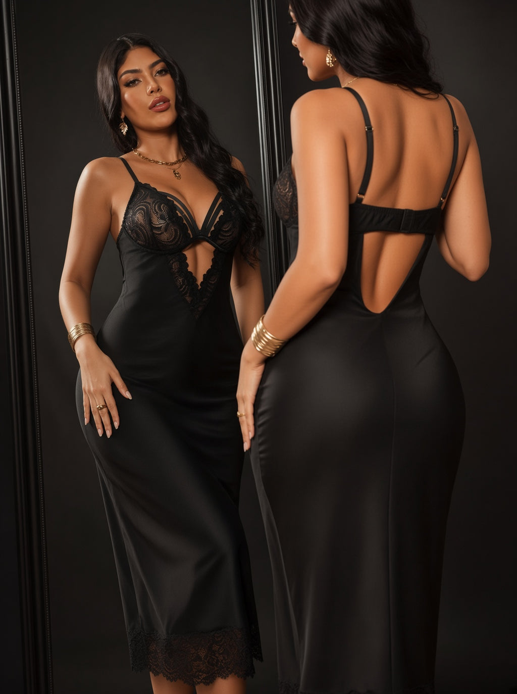2pcs Lace Patchwork Wireless Sexy Lingerie Dress Set For Women